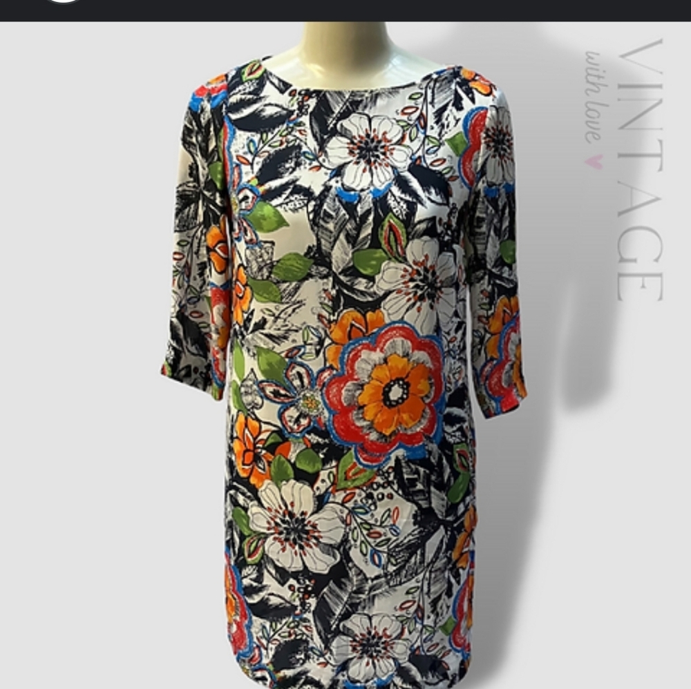ZARA BASIC Multicolor Floral Tunika 3/4 Sleeves. Sz M